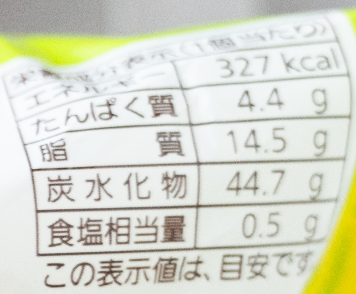 パスコのたっぷりホイップレモンクリームパンの栄養成分表示