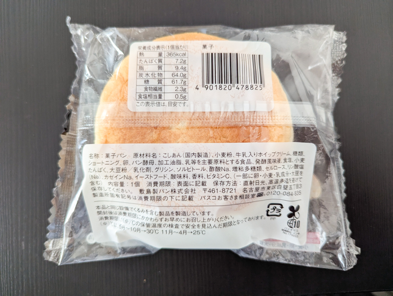 ミルクホイップあんぱんの栄養成分表示