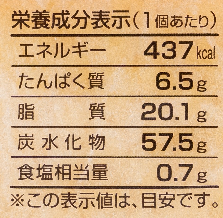 木村屋のジャンボむしケーキの栄養成分表示